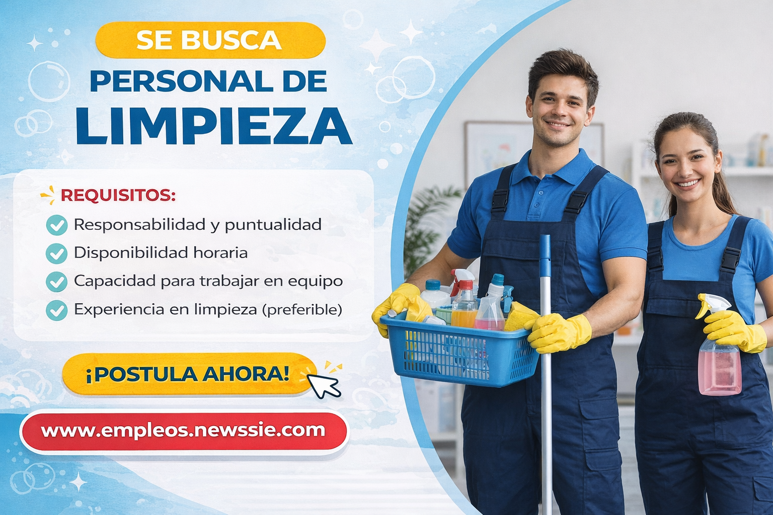 ¡SE BUSCA PERSONAL DE LIMPIEZA! Múltiples Vacantes Disponibles