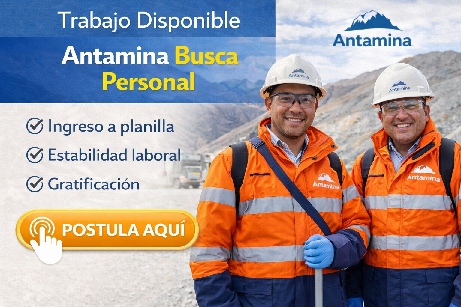 Trabajo disponible. Antamina cuenta con vacantes