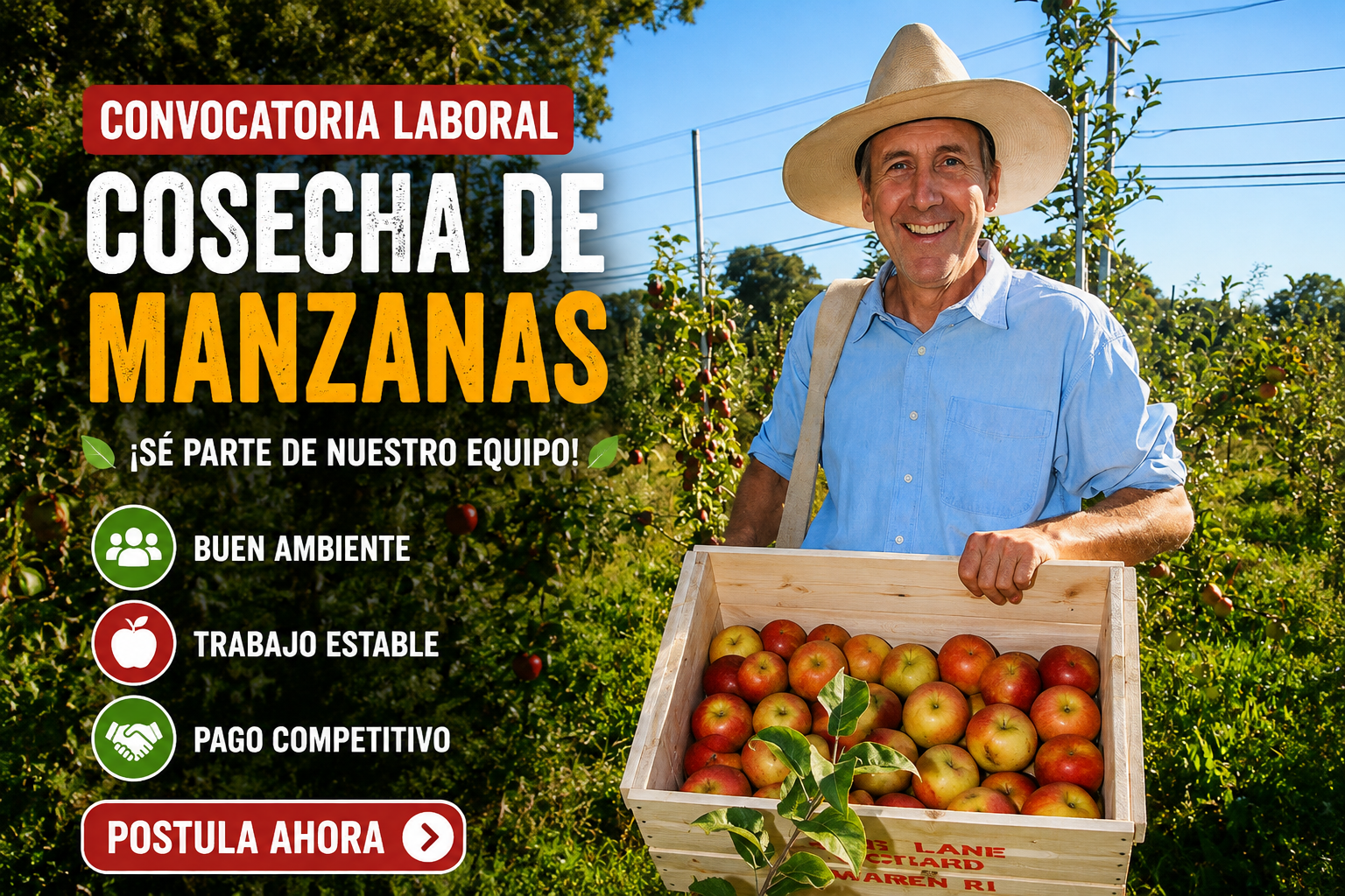 🍎 ¡Oportunidad de Trabajo en Cosecha de Manzanas!