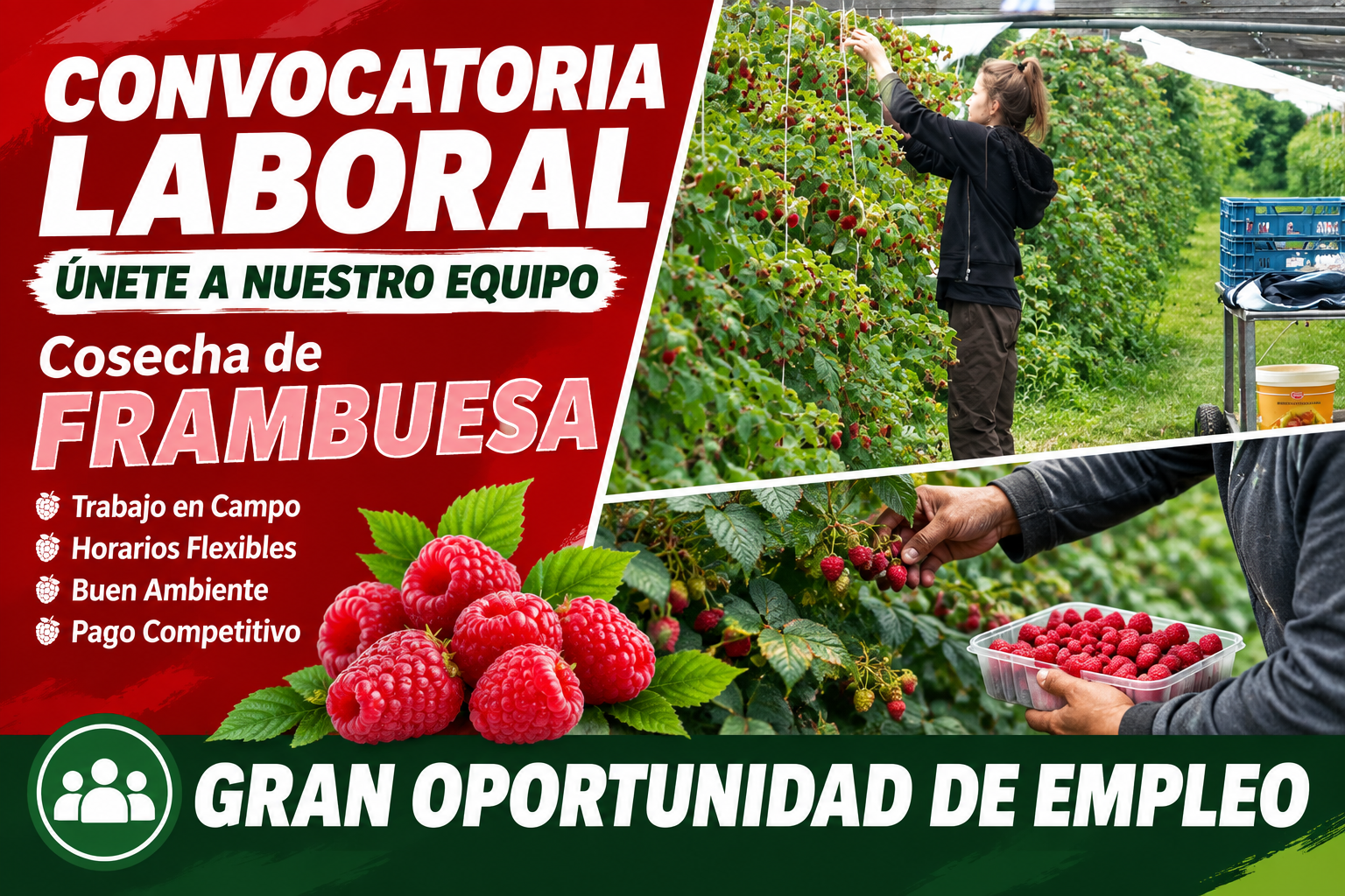 🍓 ¡Nueva Oportunidad de Empleo! Cosecha de Frambuesa
