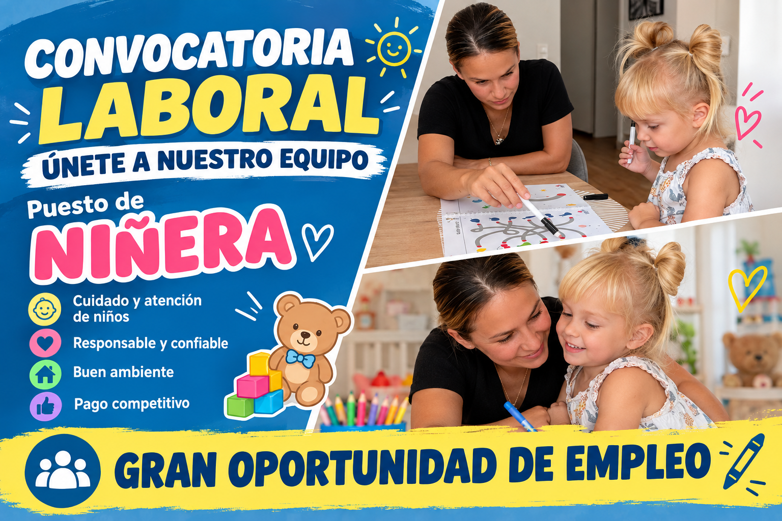 ¡Se Necesita Personal! Para Cuidado de Niños